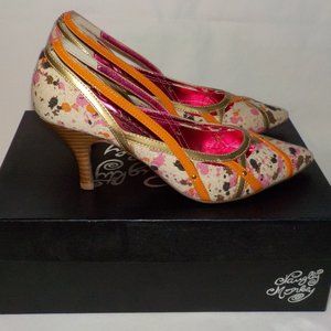 Naughty Monkey heels sz 6 M orange print